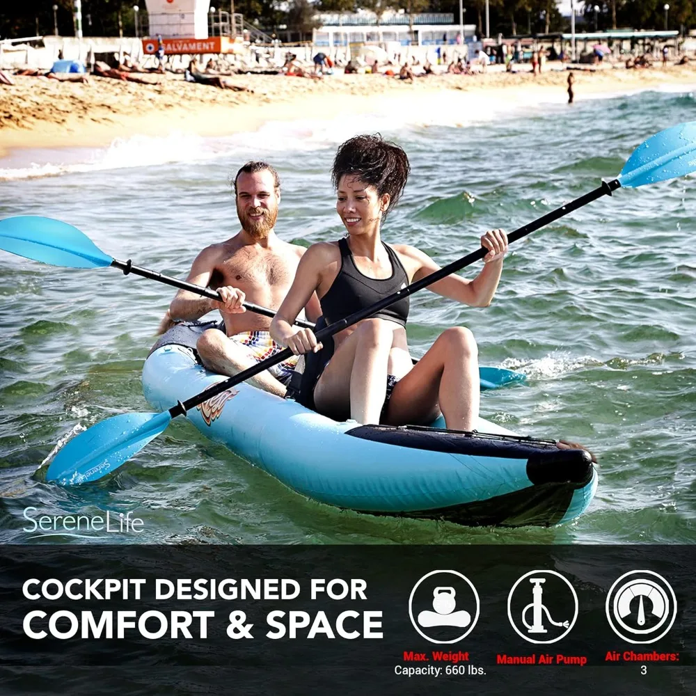 2 Person Inflatable Kayak - Double Kayak with Aluminum Paddles, Repair Kit - Lightweight, Portable Adult Kayaks