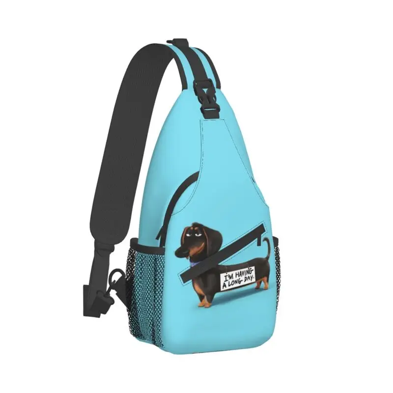 Ransel selempang pria Dachshund lucu kasual tas dada bahu anjing Wiener sosis Badger untuk mendaki