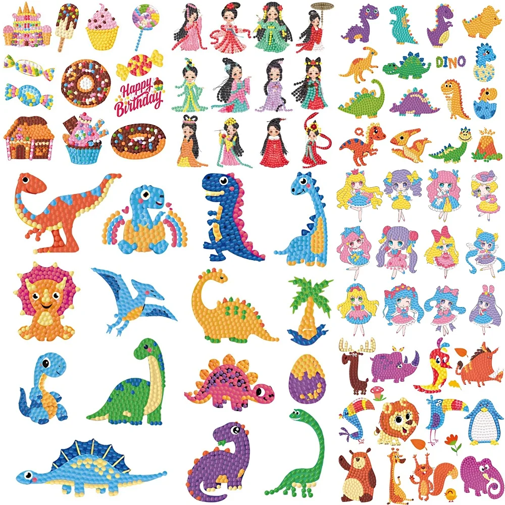 Diamond painted semi-finished DIY children's fun toys, 5D diamond painted various princess girl cartoon animal stickers