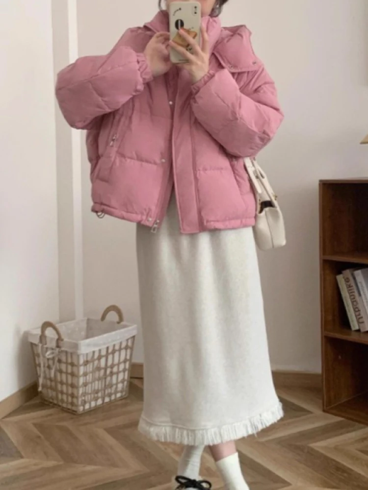 

Loose Casual Women's down Cotton Jaet Hooded Stand Collar Bread Coat Korean Sle Thiened Winter New Arrival