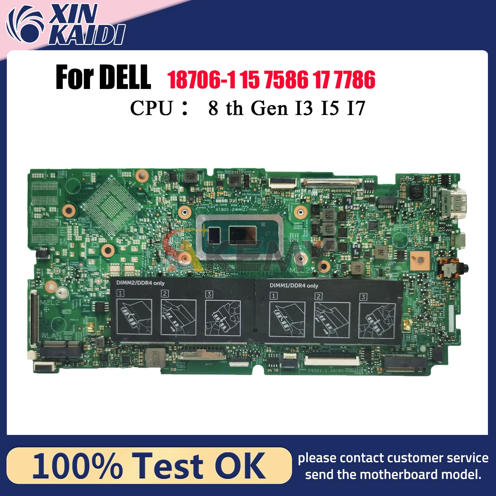 

For DELL 15 7586 17 7786 Laptop Motherboard 18706-1 CN-0C6KN0 CN-0K2X16 DDR4 with i5 i7 CPU 100% Tested OK