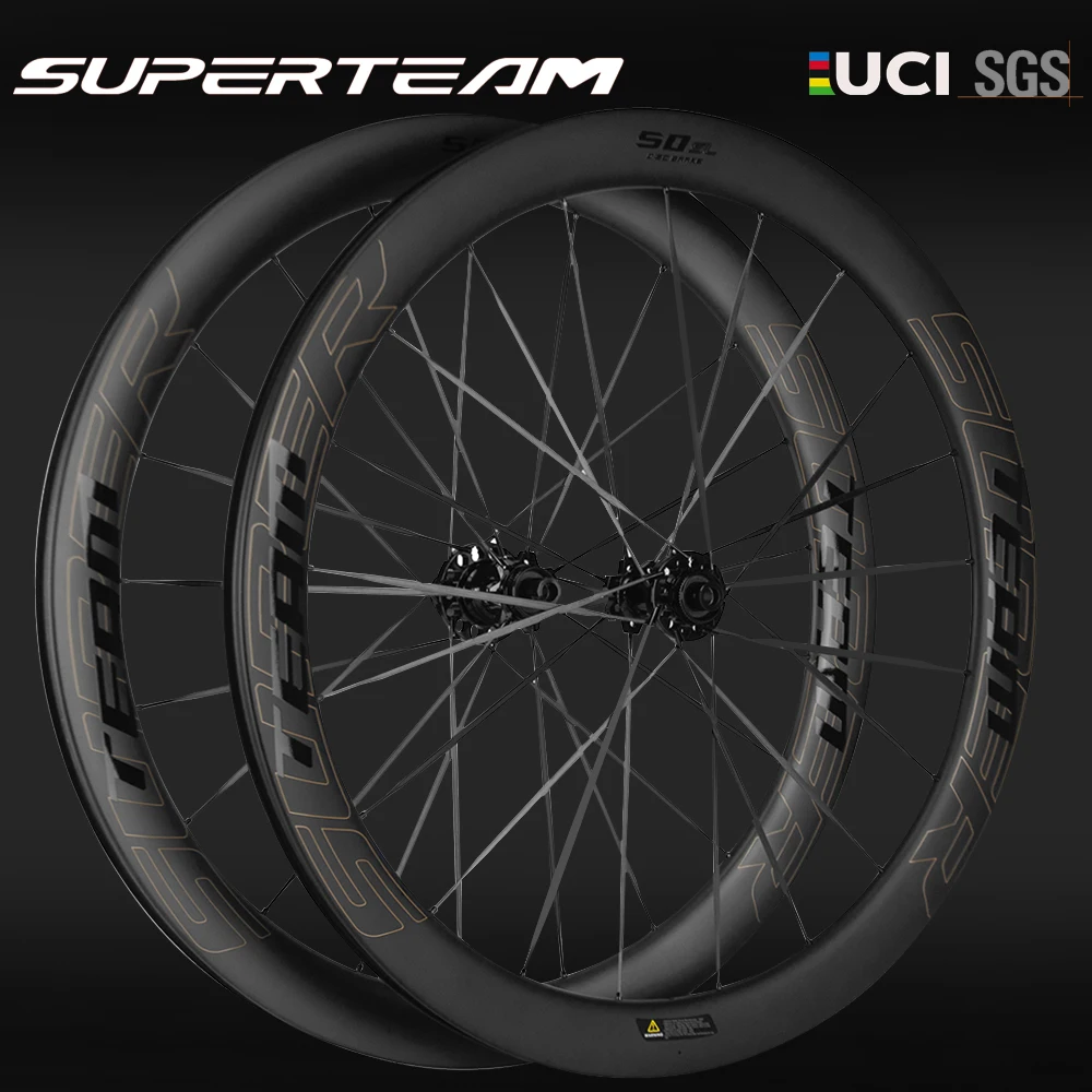 

Superteam 50mm 700C Road Carbon Wheelset Disc Brake Tubeless Clincher Carbon Spokes Wheels For Racing Bike