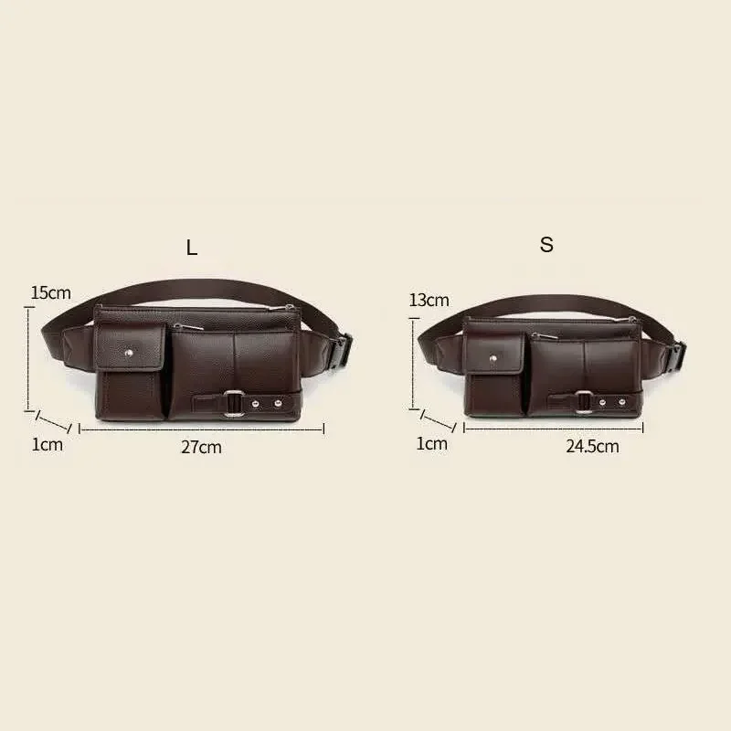 Fashion Men PU Leather Waist Bag Multi-pocket and Multiple Zipper Shoulder Bag Outdoor Sports Shopping Phone Messenger Bag