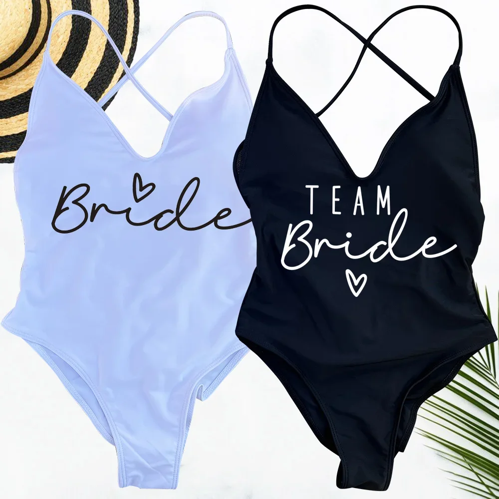 

S-XL Padded Swimsuit Team Bride&Bride Female One-Piece Bathing Suit Women Swimwear Bachelorette Party Monokini Beachwear