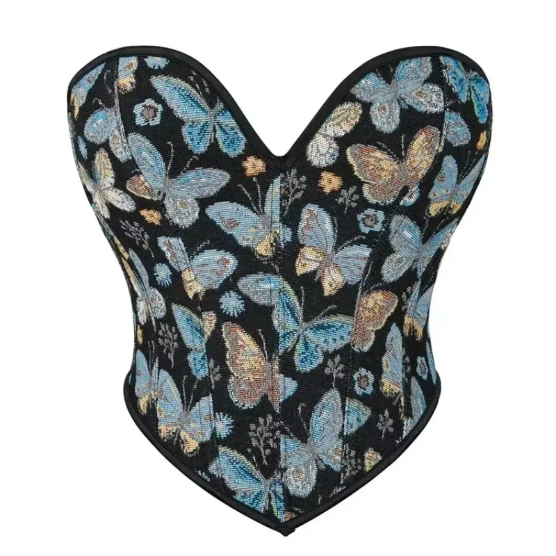 

Women Corset Crop Tops Butterfly Print Sexy Gothic Bustier Overbust Top Body Shaper Short Torso Corselet