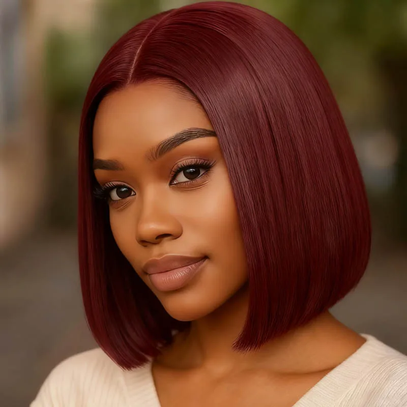 باروكة باللون الأحمر الخمري مقاس 12 بوصة، ألياف صناعية مقاومة للحرارة بدون غرة، مناسبة للاستخدام اليومي في الحفلات، طراز أساسي للسيدات #5