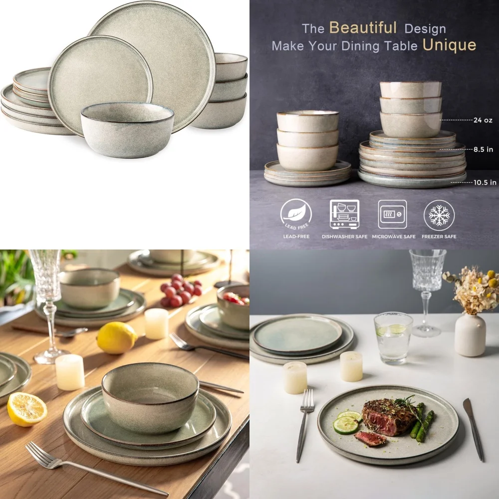 طقم أدوات مائدة سيراميك طقم أواني طعام سيراميك يتسع لـ 4 أشخاص مع أطباق وأوعية مستديرة من الصقيل التفاعلي #1
