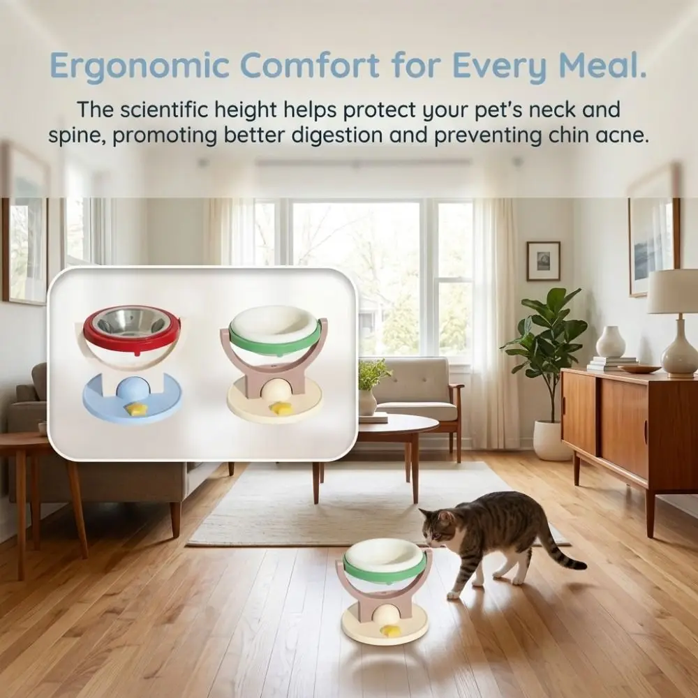 Creative Adjustable Angle Cat Bowl Non-Slip 304 Stainless Steel Water Food Bowl Stable Chin Protection Pet Bowl Cat