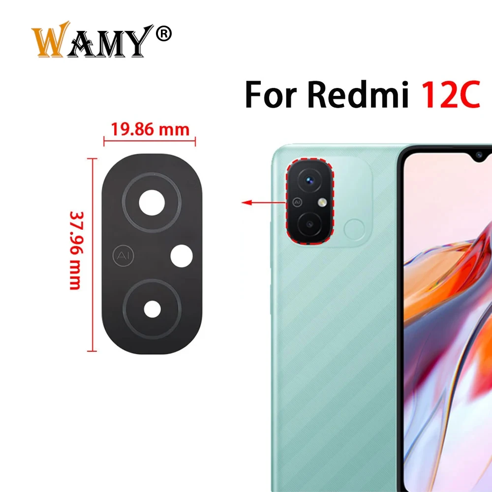 WAMY Rear Back Camera Glass Lens Replacement for Xiaomi Redmi 12C With Adhersive
