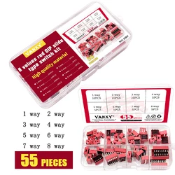 8 values kit Slide Type Switch Module 1 2 3 4 5 6 7 8 Bit 2.54mm Position Way DIP Red Pitch Toggle Switch Red Snap Switch