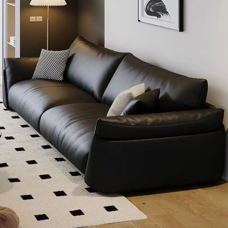 Leather sofa Italian minimalist first layer cowhide living room oil wax leather small apartment three-person sofa princess