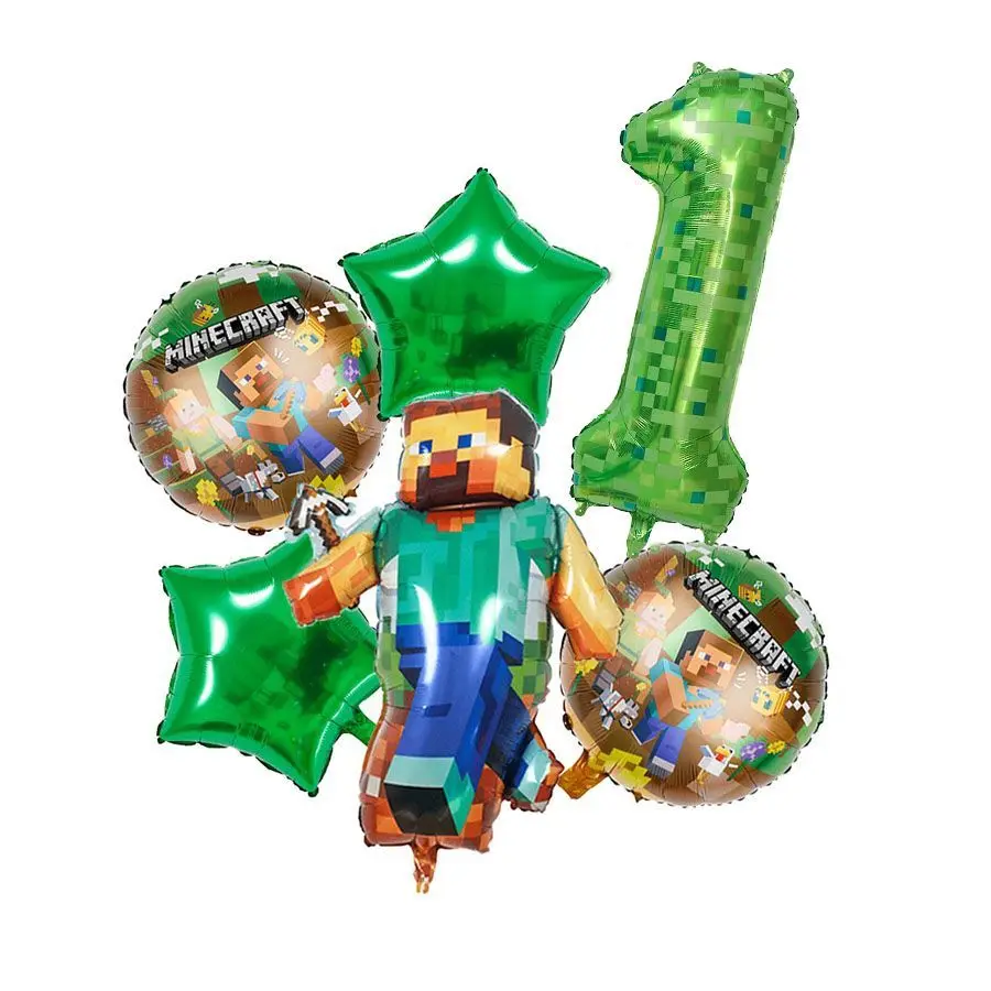 Minecraft Steve Number 1-9 Foil Balloon Set Pixel Game Balloons Kids Boy Birthday Baby Shower Decor Game Fan Party Supplies Gift