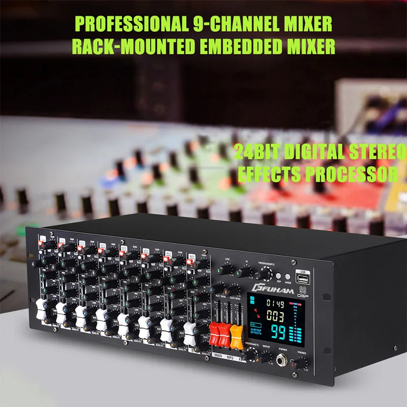 FUHAM EQC-88 Professional 8-Channel Audio Mixer Stage Mixing Console with Built-in 99 Effects Embedded Mixer for Sound Engineers
