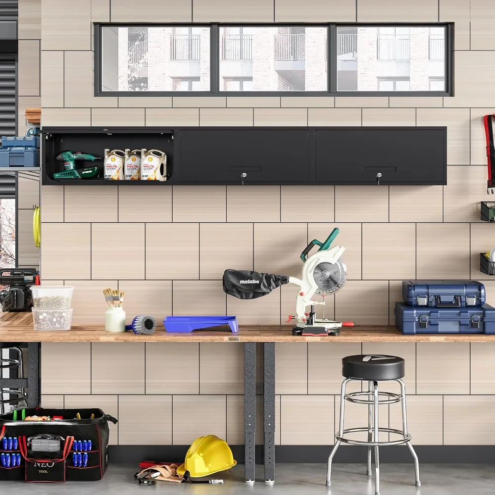 

Metal Wall Storage Cabinet with Up-flip Door, Wall-Mounted Storage Cabinet for Garage, Warehouse
