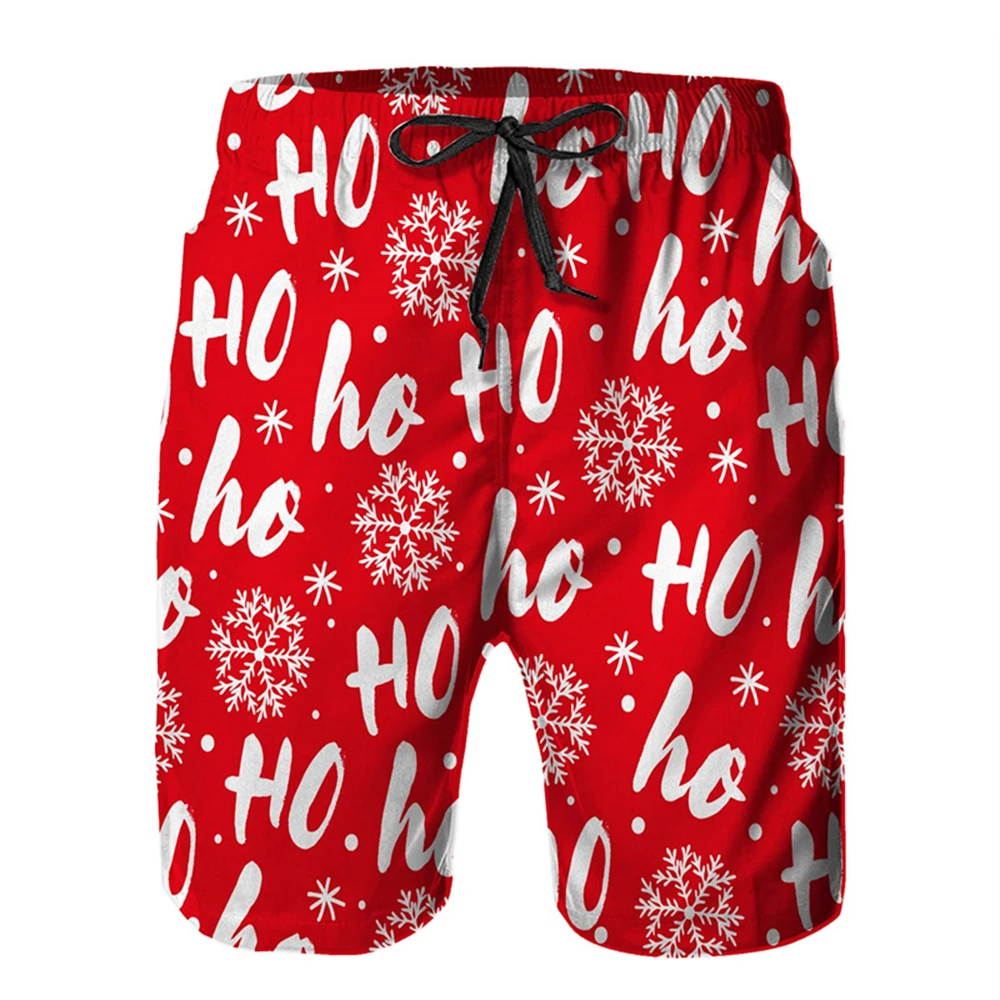 3D Christmas Shorts Reindeer Printed Snowflake Santa Claus Short Pants Board Shorts Summer Beach Swimsuit Cool Surf Swim Trunks