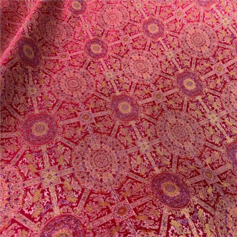 The fabric of traditional Chinese style clothing cheongsam and waistcoat is made jacquard with colorful scales imitation brocade