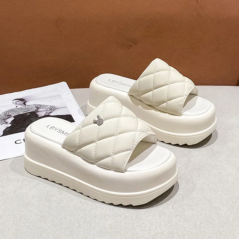 Summer Women Slippers Flip-Flops Ladies Beach Shoes Leather Wedge Heels Shoes New Woman High Platform Slippers Outside Sandals