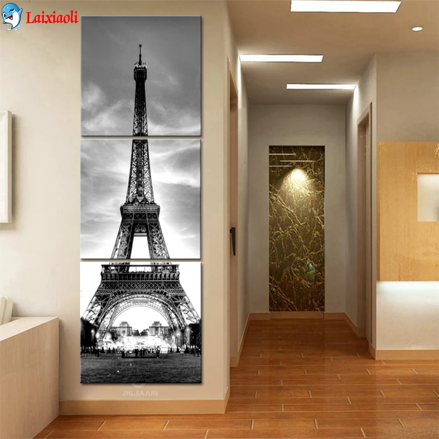 

DIY Diamond Painting Natural scenery, black and white Paris tower landscape Diamond Embroidery Cross Stitch Handmade Hobby3pcs