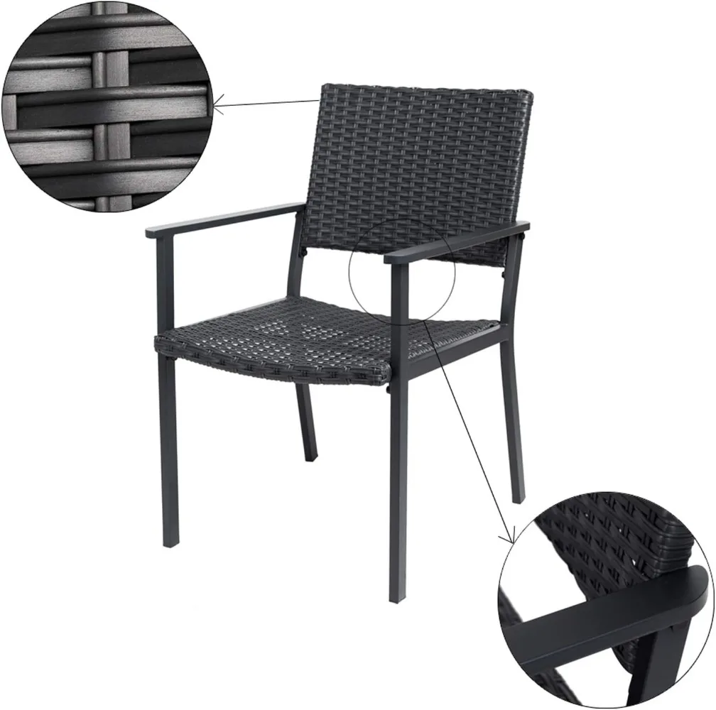 C-Hopetree Set of 2 Outdoor Dining Chairs for Outside Patio Tables, Metal Frame, Black All Weather Wicker