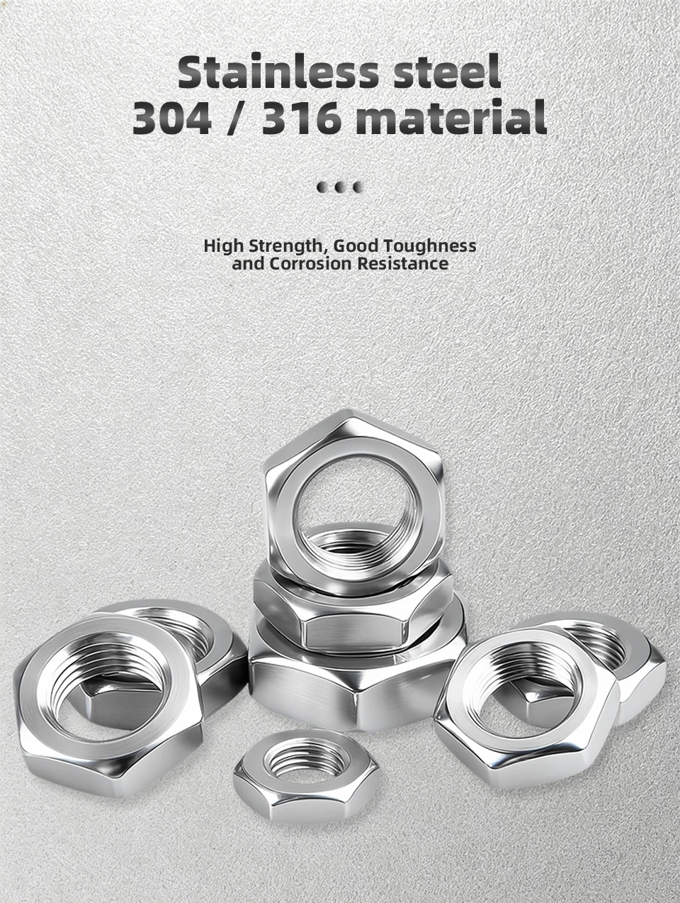 DIN439 304 316 Edelstahl Dünne Sechskantmutter M2 M2.5 M3 M4 M5 M6 M8 M10 M12 M14 M16 M18 M20 | Flachprofil-Sechskant-Verriegelungsmutter – Detail 8