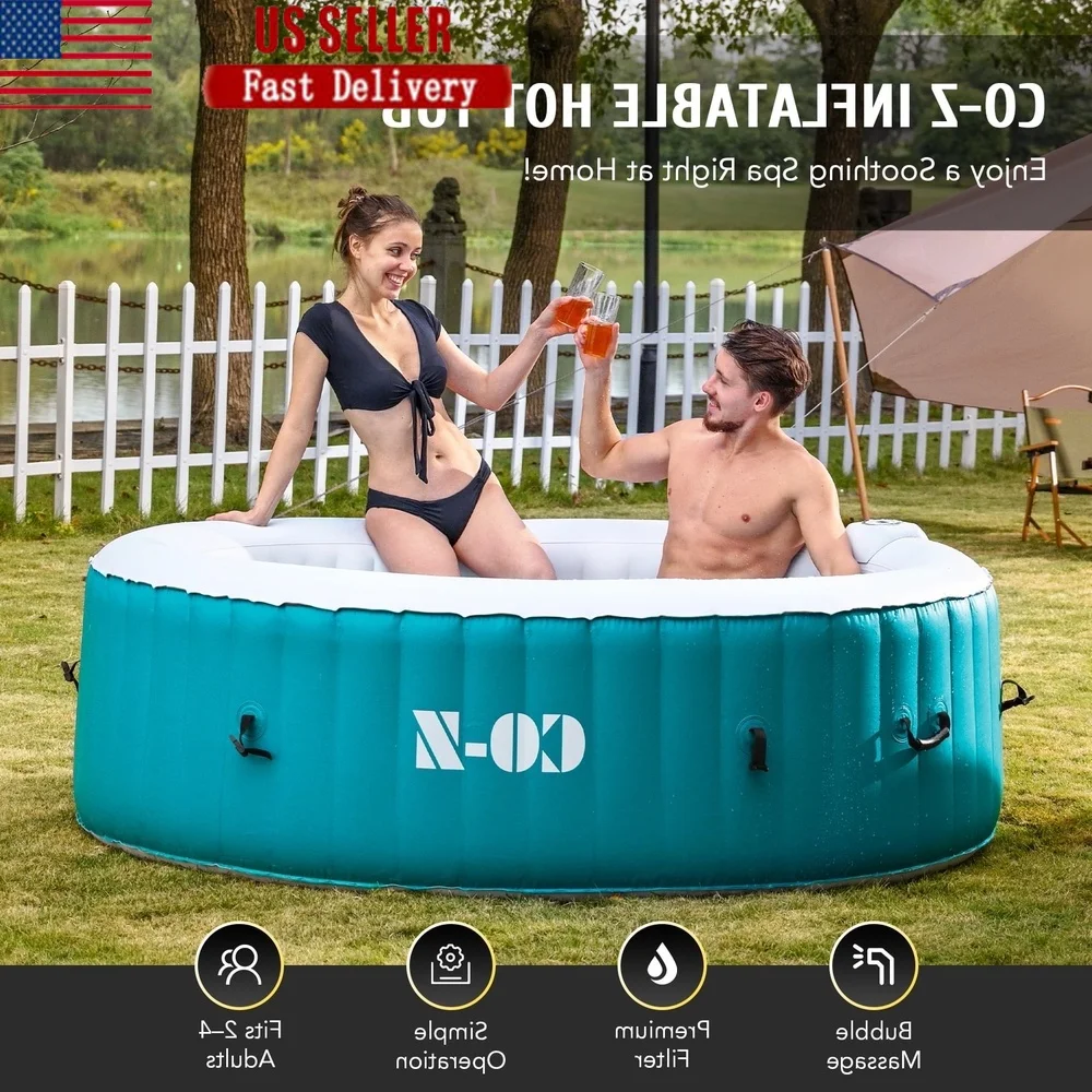 

6ft Inflatable Hot Tub 2-4 Adults with 120 Massage Jets Electric Air Pump Cover Filter Cartridges Backyard Spa