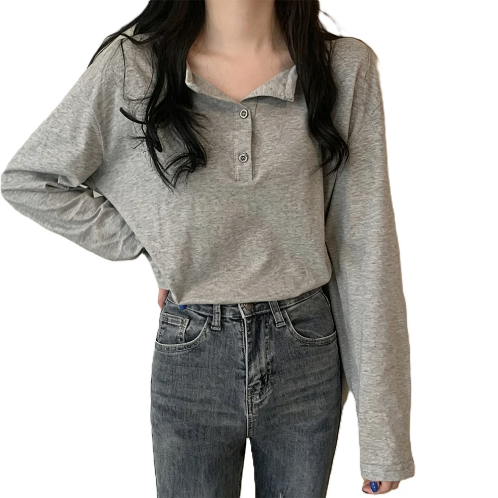 Loose Fit Solid Color Womens T Shirt Long Sleeve Polyester Regular Length for Holiday Beach and Everyday Activities