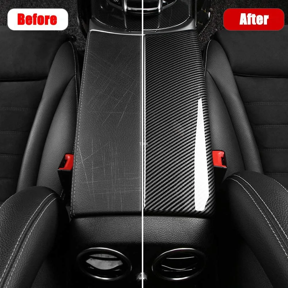 

M45K-Car Styling Carbon Fiber Stowing Tidying Armrest Box Protect Stickers Covers For Mercedes Benz E Class W213 2016-2019