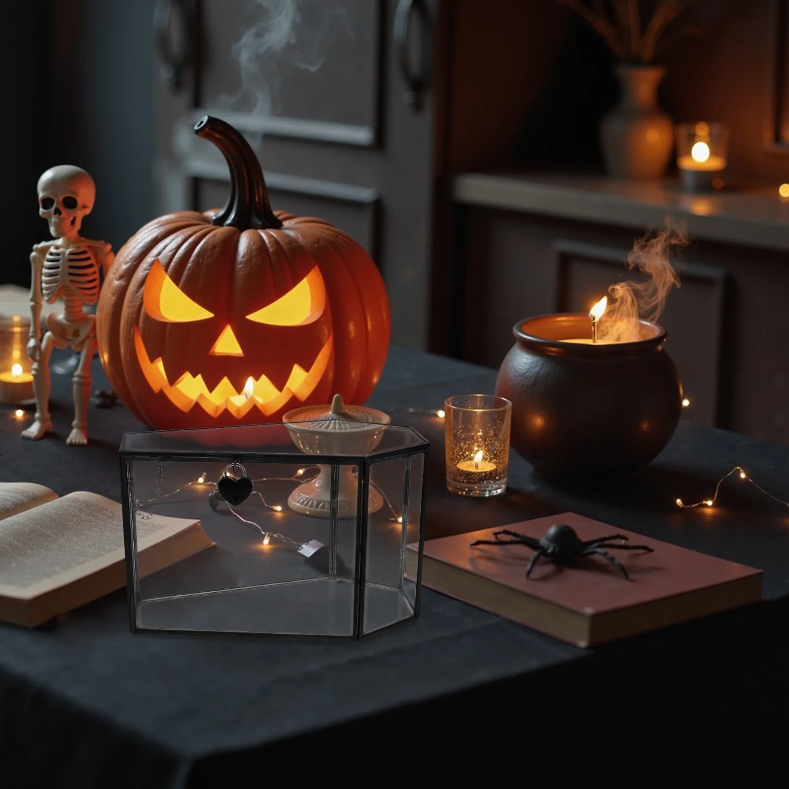 

Glass Display Coffin Shaped Gothic Jewelry Organizer Halloween Decorative Home Tabletop Keepsake Case Gift Packaging Container