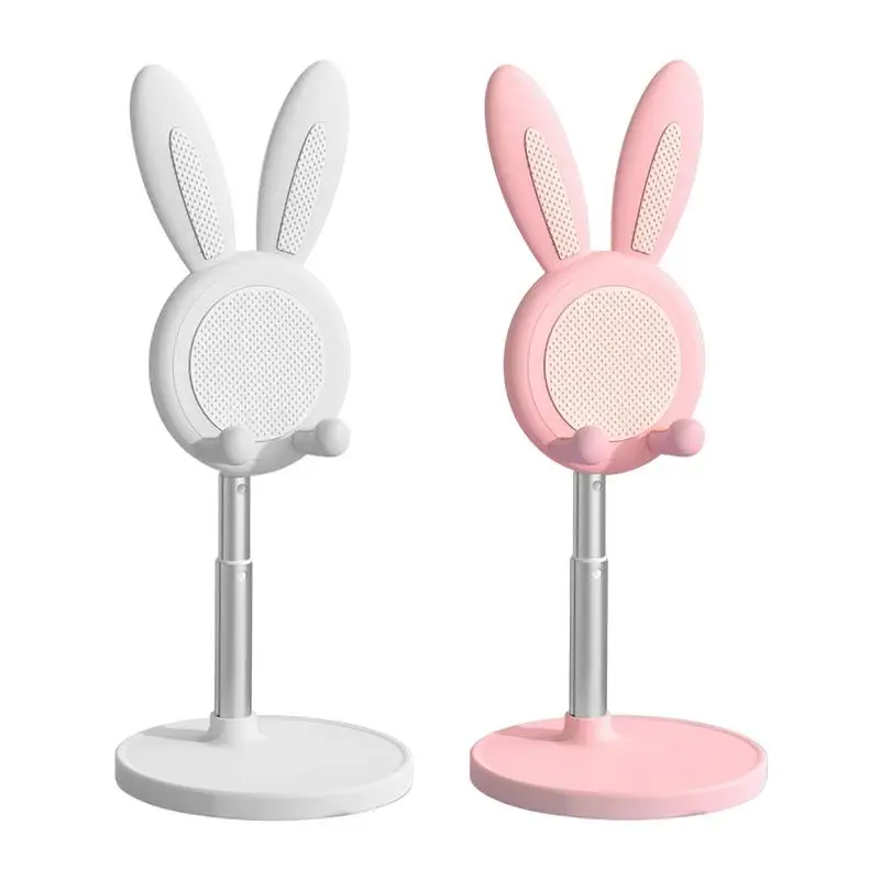 Cute Bunny Phone Holder Desktop Cell Phone Stand Height Angle Adjustable Lovely Rabbit Tablet Support For I-Phone 13 14 I-Pad