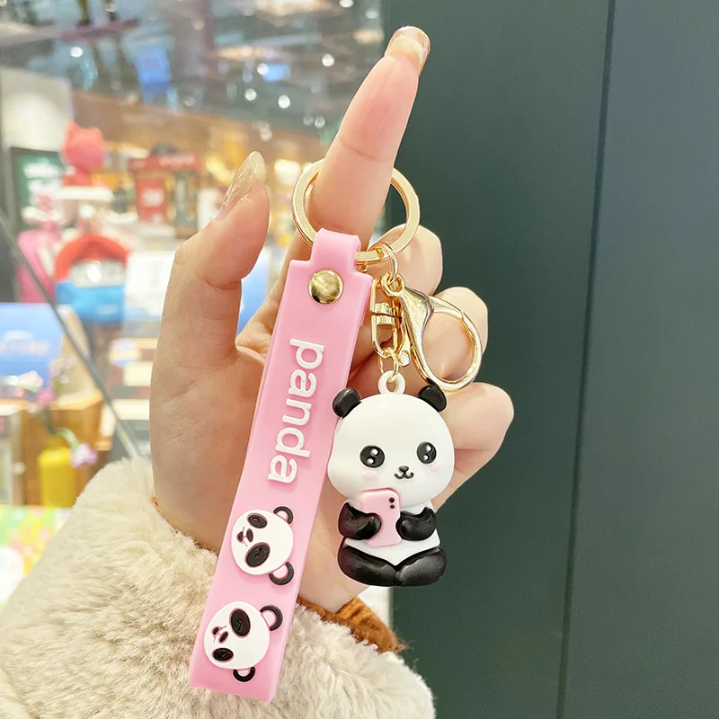 KADRUFI Cartoon Cute Pink Blue Giant Panda Keychain Soft PVC Chain Handbag Car Key Chain Women Doll Toys Key Ring Accessories