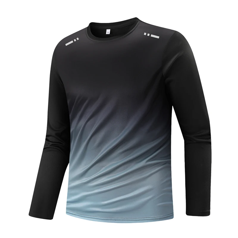 Round neck long sleeved gradient T-shirt, quick drying breathable sportswear, unisex sports fashion top 3D printed image 2