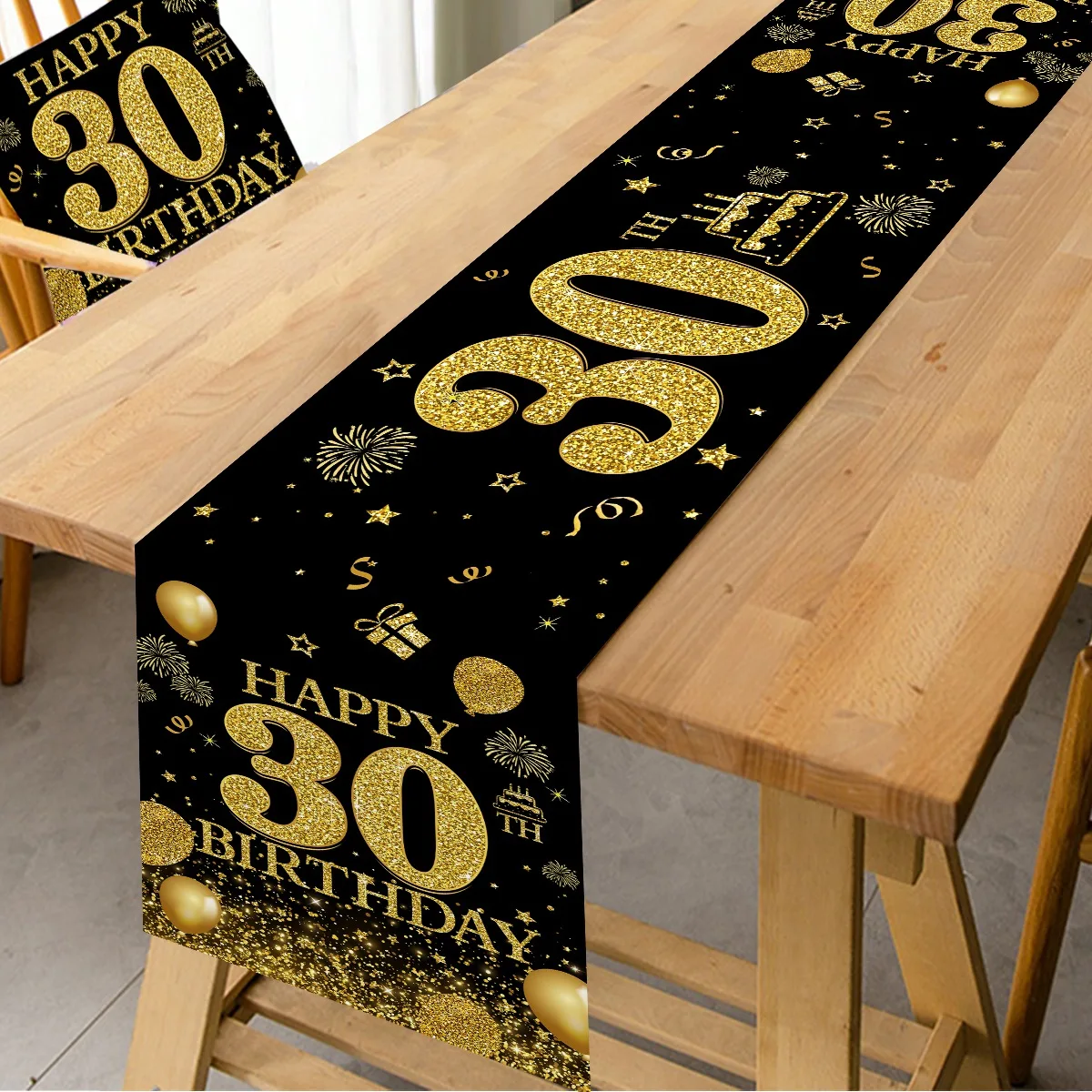 

180 × 35 см, черная, золотая, 30-я скатерть, полиэстеровая скатерть, украшение для вечеринки в честь Дня Рождения, декор стола для взрослых, Tablerunner