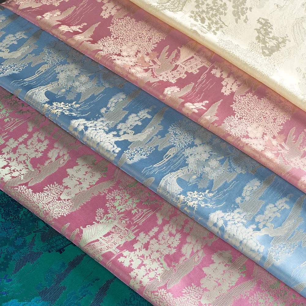 

100x150cm Two-color Jacquard Simulated Silk Satin Fabric Thin Woven Brocade Satin Fabric Chinese Style Cheongsam Dress Fabric