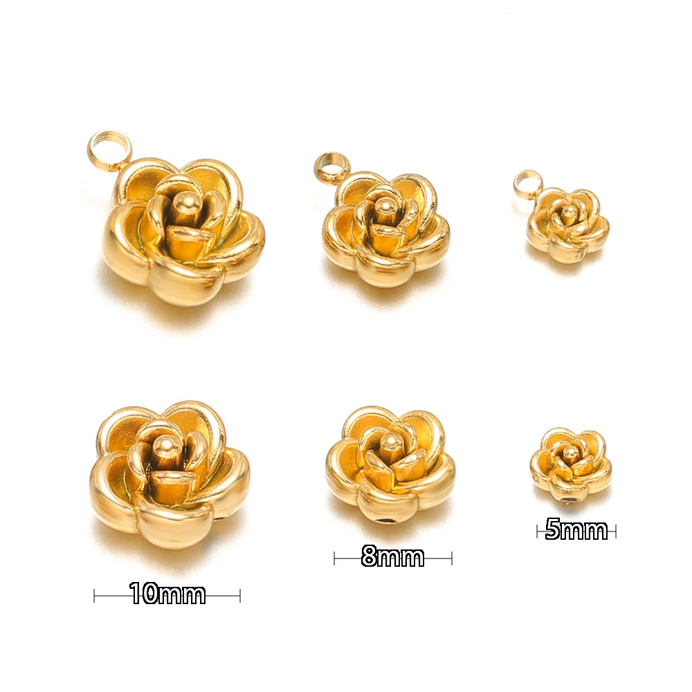 10 Stück Edelstahl-Goldperlen Rosenblüten-Anhänger für DIY-Schmuck, Mädchen- und Damenanhänger, Halsketten, Armbänder, Fußkettchen, Ohrringe. – Detail 3