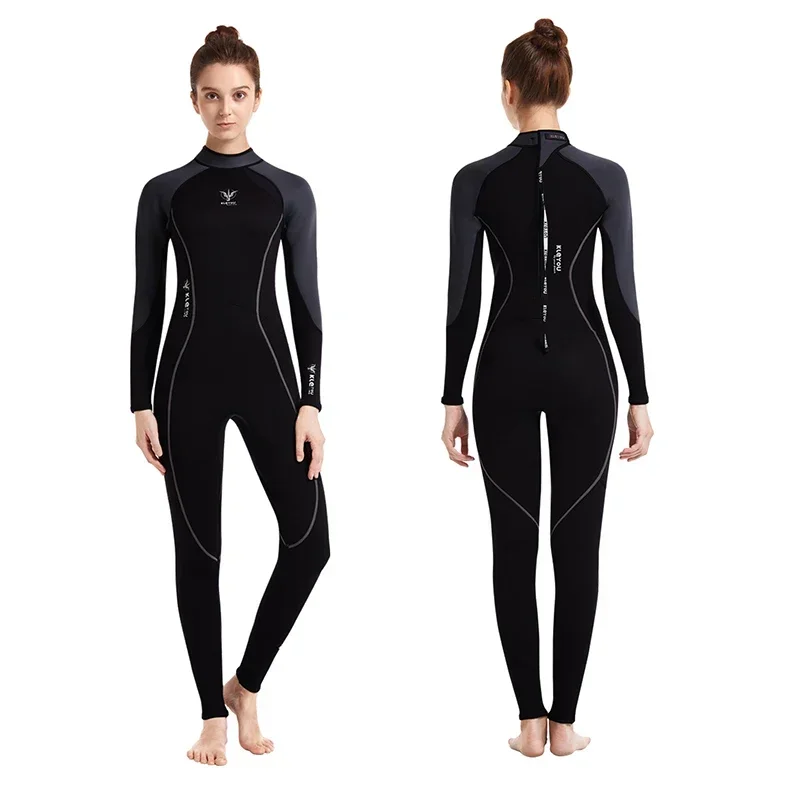

Женский неопреновый гидрокостюм 3 мм, цельный теплый зимний костюм для подводного плавания, серфинга, дайвинга, с длинными рукавами, морозостойкий женский купальник
