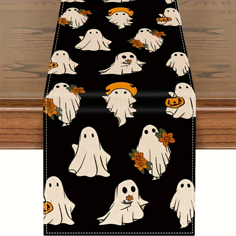 

Cute Ghost with Flowers Halloween Table Runner