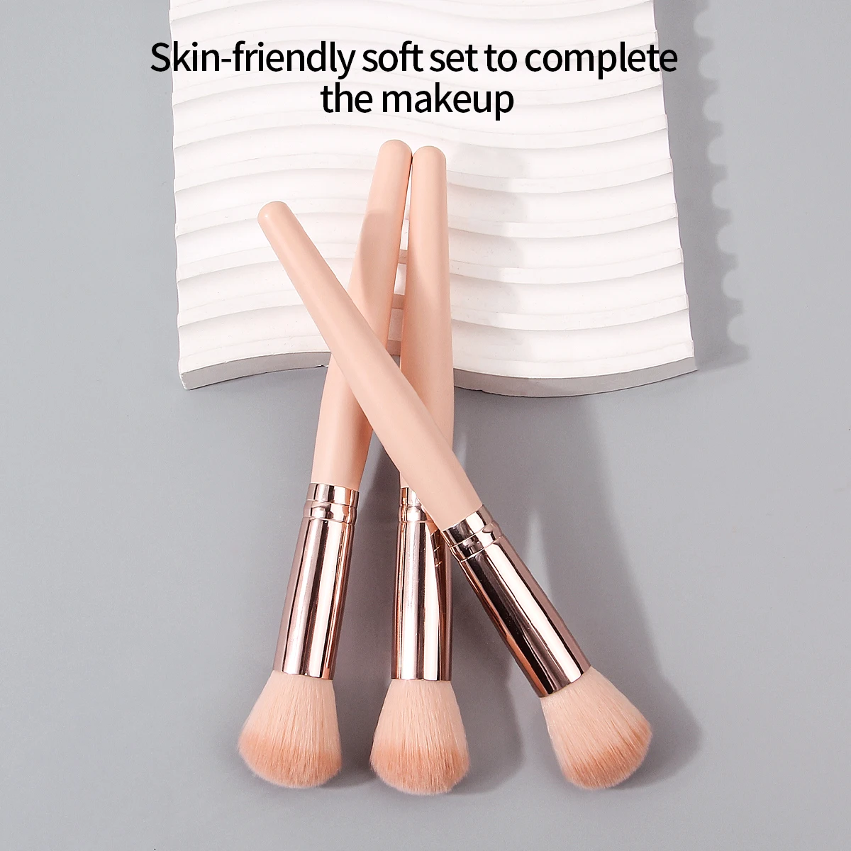 Pennello per cipria con manico in legno a testa tonda da 3 pezzi, pennello per fard, pennello per evidenziare, pennello per trucco, strumenti di bellezza portatili