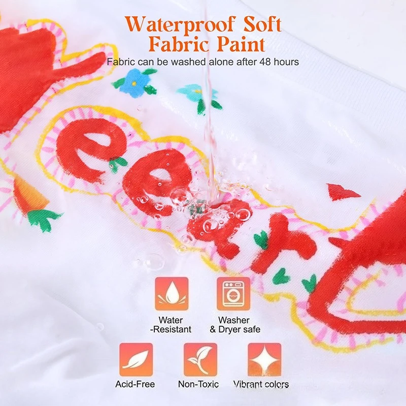 60ml Textile Pigments Brightly Colored Strong Adhesion Waterproof for DIY Decoration Transformation Clothing Fabrics
