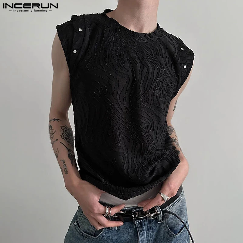 INCERUN Men Tank Tops Solid Color Tassel O-neck Sleeveless Summer Male Vests Streetwear 2024 Fashion Casual Men Clothing S-5XL