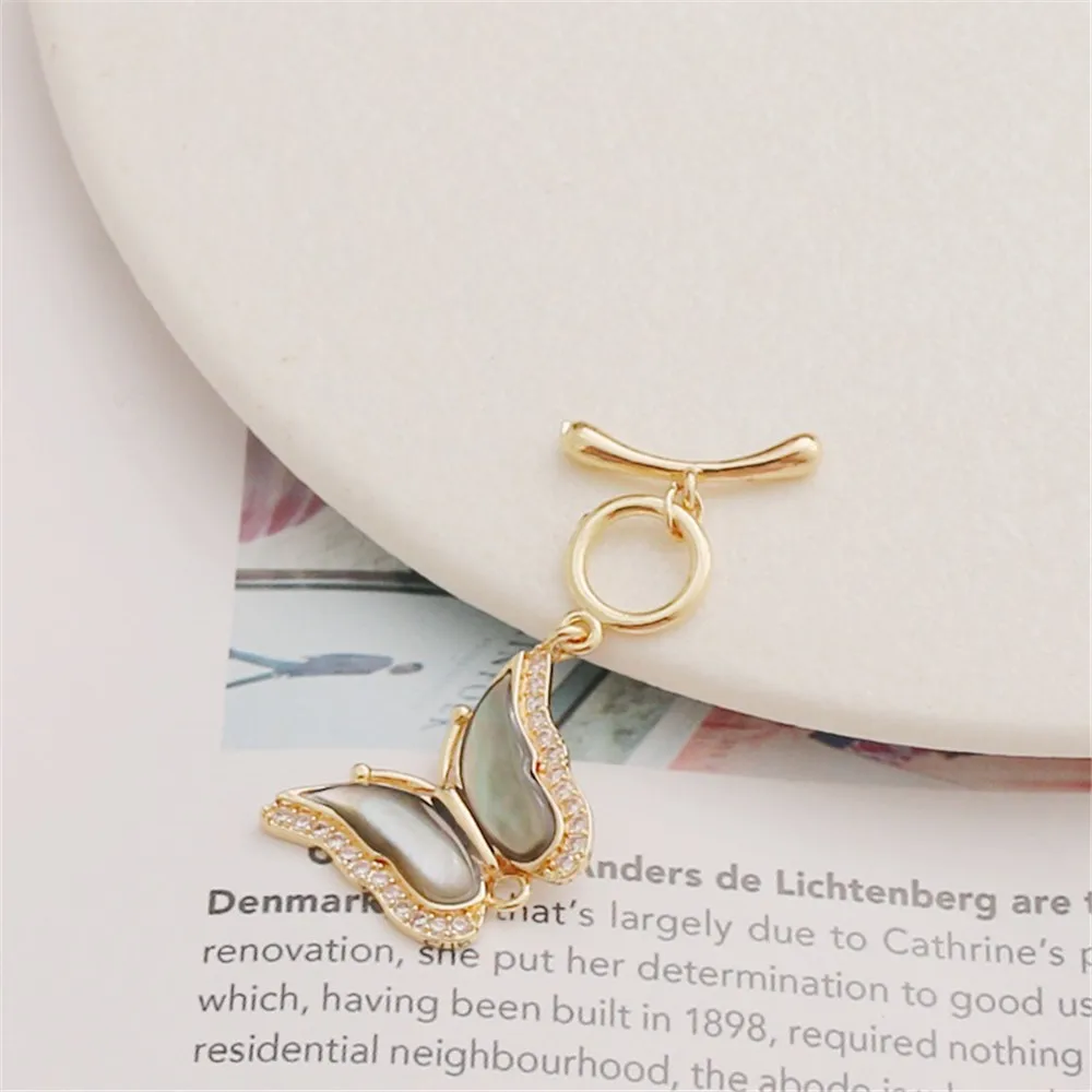 14K Gold-wrapped Zircon Butterfly Shell Buckle, Necklace Bracelet, Curved Stick, OT Buckle Connection, DIY Buckle Accessories