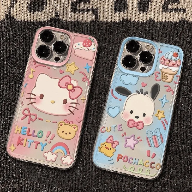 Kawaii Hellokitty Pochacco Clear Space Phone Case For Samsung A15 A22 A23 A24 A25 A30 A53 A54 A55 A72 A73 5G Transparent Cover