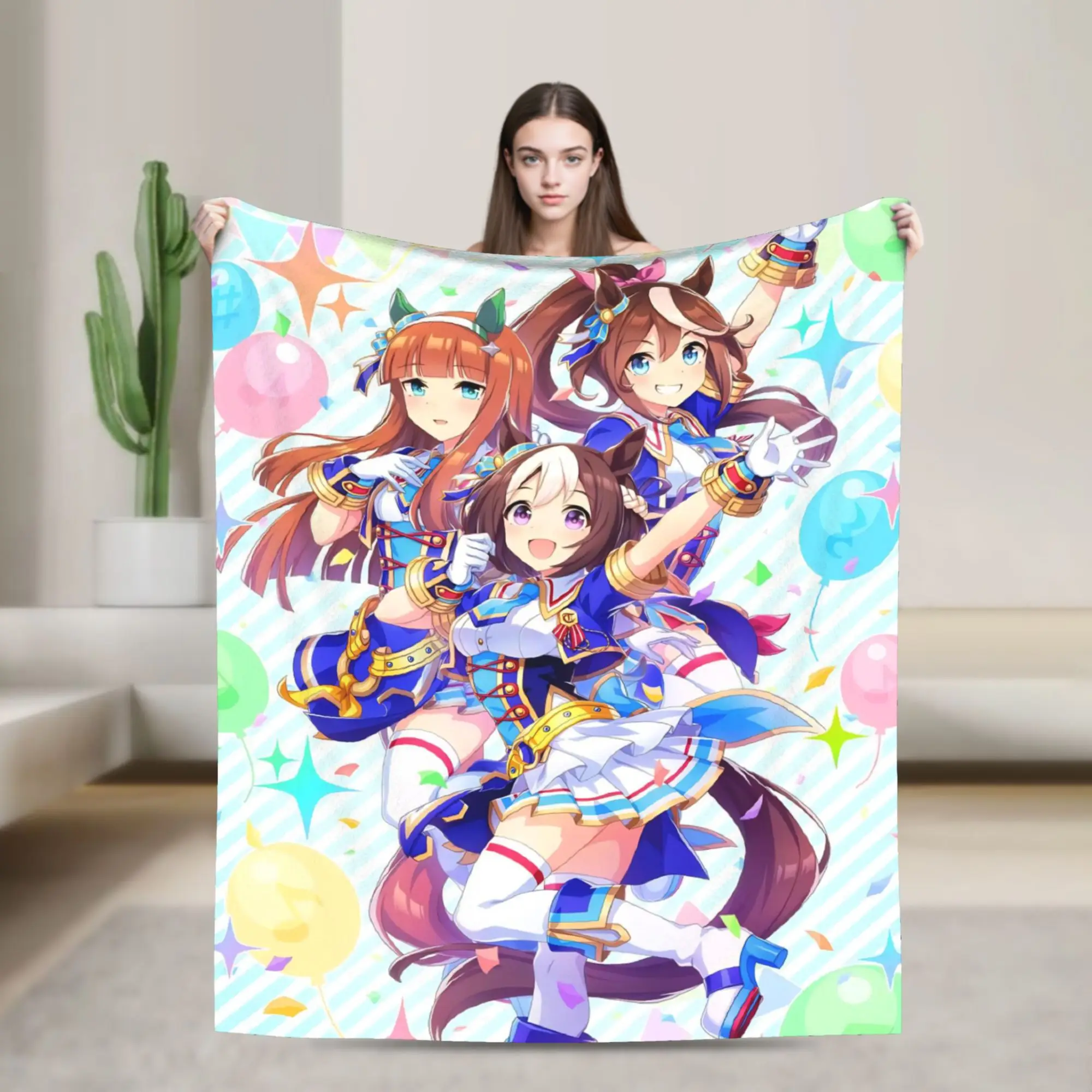 Uma Musume Pretty Derby Flannel Blanket Cute Anime Funny Throw Blankets for Home 200x150cm Bedspread