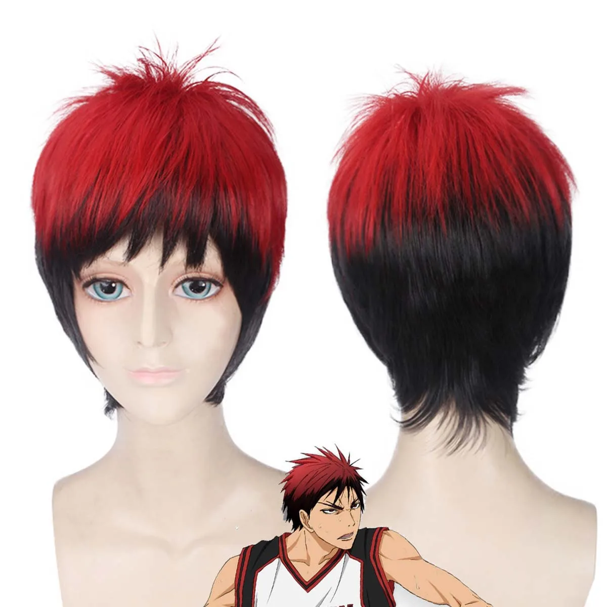 Anime Kuroko Geen Basketbal cosplay Kagami Taiga Rood Zwart Ombre Pruik