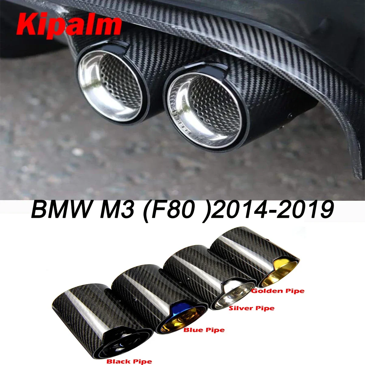 Kipalm 4pcs Glossy Carbon Fiber M3 (F80 )2014-2019 Exhaust Tip Muffler for BMW with M Logo