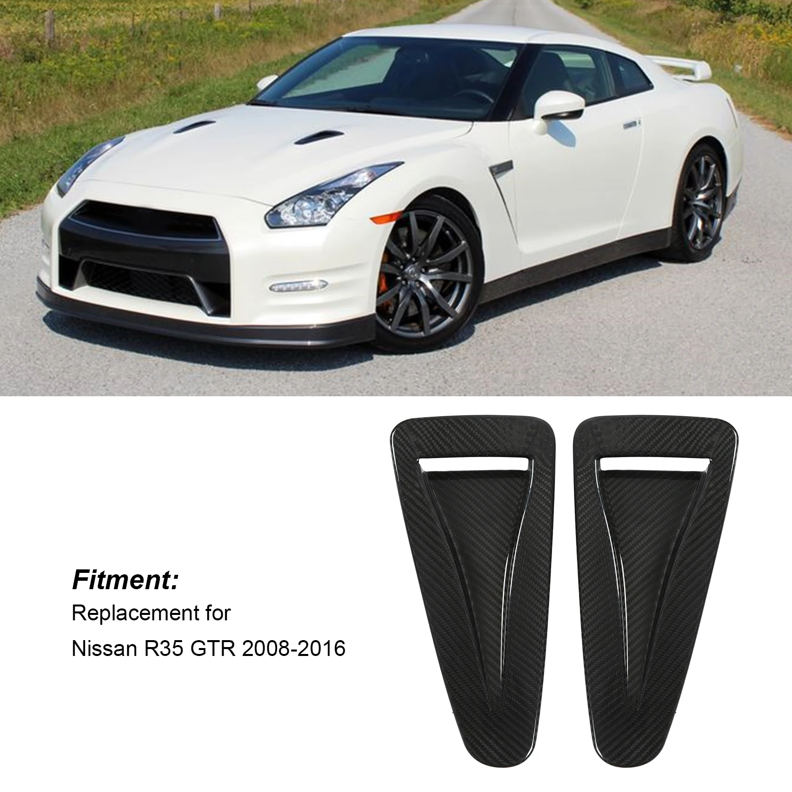 

Накладка на воздухозаборник капота, вентиляционная крышка, настоящее углеродное покрытие для украшения, замена для R35 GTR 2008-2016