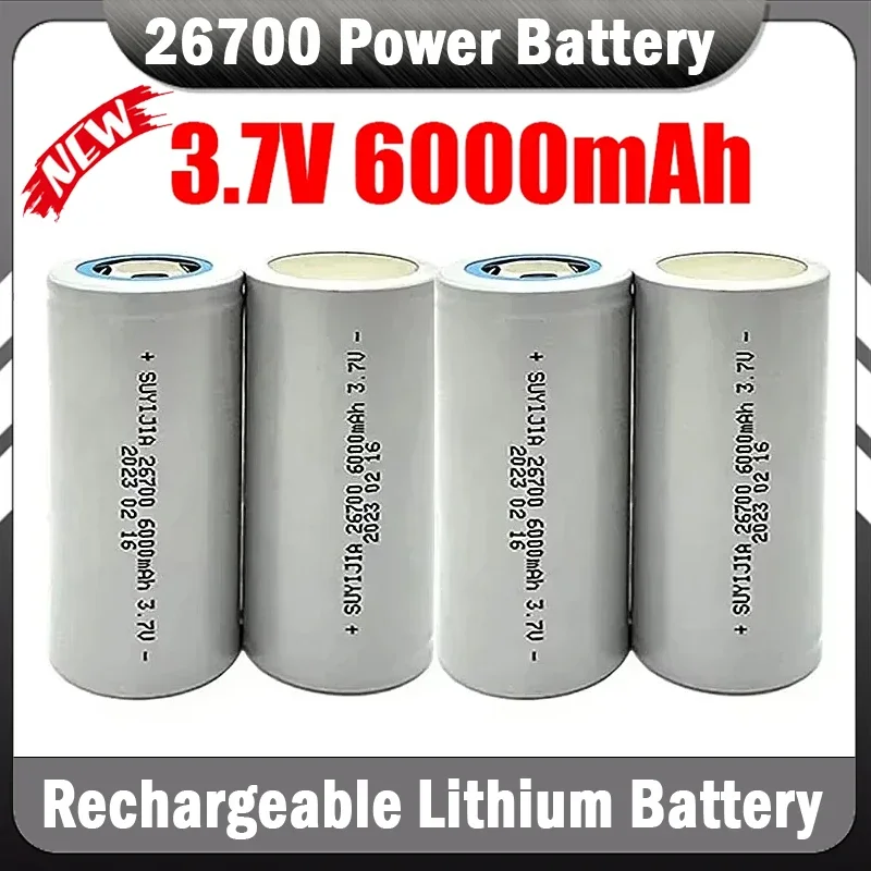 26700 Power Battery 3.7V 6000mAh Rechargeable Lithium Batteries for Electric Scooters Vehicle Tricycle Energy Storage Flashlight