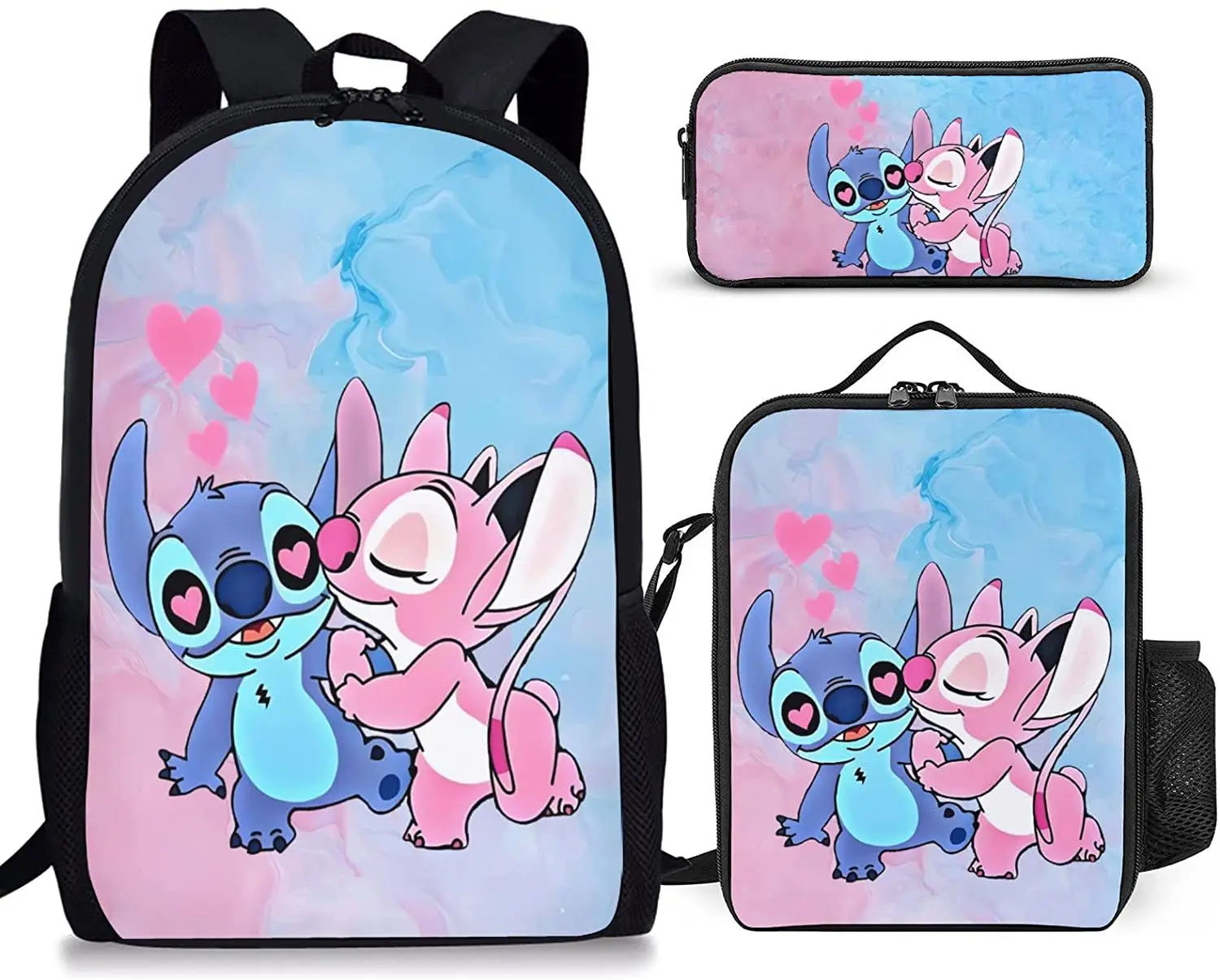 Disney Stitch Single Anime plecak dziecięcy piórnik torba na Lunch figurki śliczne Lilo ścieg drukuj tornister 3 sztuk/zestaw prezent dla dzieci