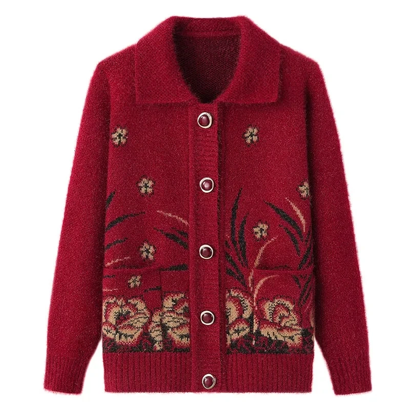 

Knitted Cardigan Sweater Middle-Aged Elderly Women's Sweater Autumn Winter Single-Breasted Jacket Female Outerwear Tops 2022