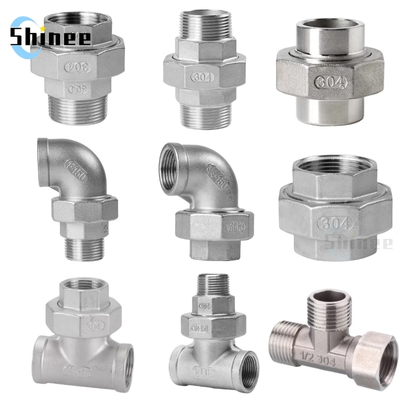 

304 Stainless Steel Union Joint Coupling 1/4" 3/8" 1/2 3/4 1" BSP Female Male Thread Cast Pipe Fitting 3 Way Tee eblow connector