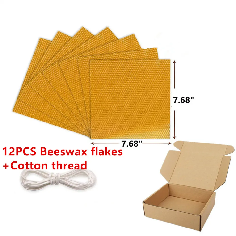 12 pcs Beeswax Thin Sheets Kit DIY Honeycomb Handmade Candle Rolling Set Family Craft Activities Candlelight Dinner Decoration